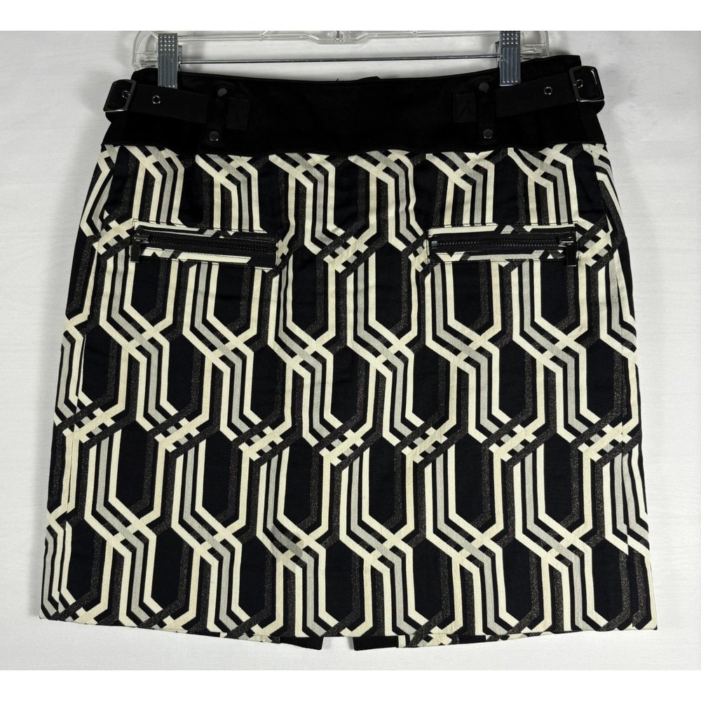 Etcetera Geometric Jacquard Mini Skirt Black Cream Metallic Full Zip Front 6